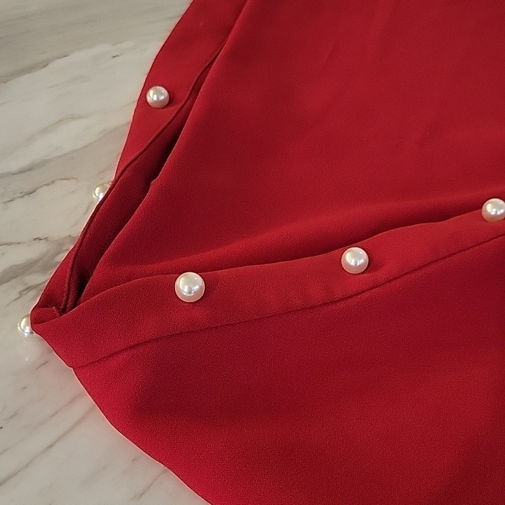 Chelsea & Theodore Red Pearl Embellished Wide Leg Pants Size Medium - Picture 10 of 12
